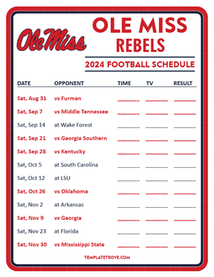 Ole Miss Rebels Football 2024
 Printable Schedule - Style 3