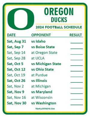 Oregon Ducks Football 2024
 Printable Schedule  - Style 2