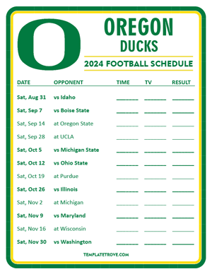 Oregon Ducks Football 2024
 Printable Schedule - Style 3