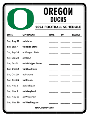 Oregon Ducks Football 2024
 Printable Schedule - Style 4