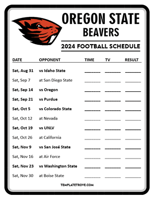 Oregon State Beavers Football 2024
 Printable Schedule - Style 4