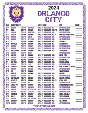 Orlando City 2024
 Printable Soccer Schedule
