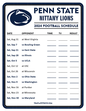 Penn State Nittany Lions Football 2024
 Printable Schedule - Style 3