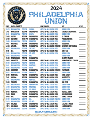 Philadelphia Union 2024
 Printable Soccer Schedule