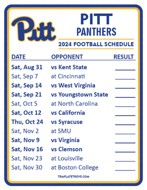 Pitt Panthers Football 2024
 Printable Schedule  - Style 2
