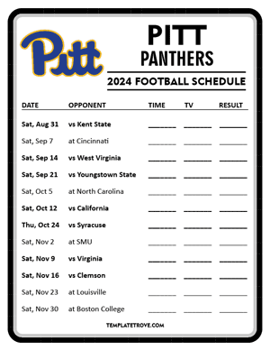 Pitt Panthers Football 2024
 Printable Schedule - Style 4
