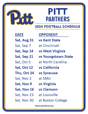 Pitt Panthers Football 2024
 Printable Schedule