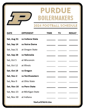 Purdue Boilermakers Football 2024
 Printable Schedule - Style 3