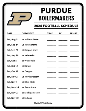 Purdue Boilermakers Football 2024
 Printable Schedule - Style 4