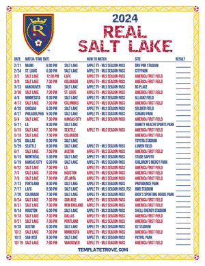 Real Salt Lake 2024
 Printable Soccer Schedule - Mountain Times