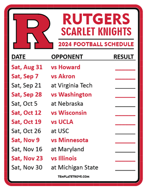Rutgers Scarlet Knights Football 2024
 Printable Schedule  - Style 2