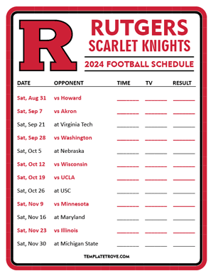 Rutgers Scarlet Knights Football 2024
 Printable Schedule - Style 3