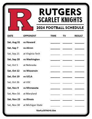 Rutgers Scarlet Knights Football 2024
 Printable Schedule - Style 4