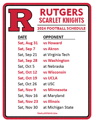 Rutgers Scarlet Knights Football 2024
 Printable Schedule