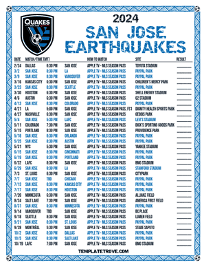 San Jose Earthquakes 2024
 Printable Soccer Schedule - Mountain Times