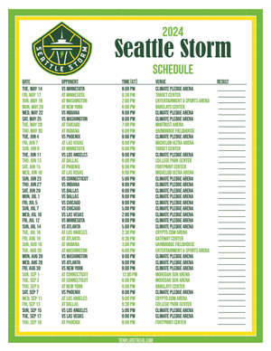 Seattle Storm 2024
 Printable Basketball Schedule - Central Times