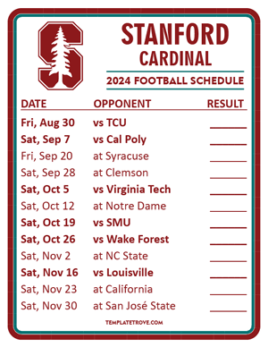 Stanford Cardinal Football 2024
 Printable Schedule  - Style 2