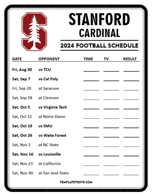 Stanford Cardinal Football 2024
 Printable Schedule - Style 4