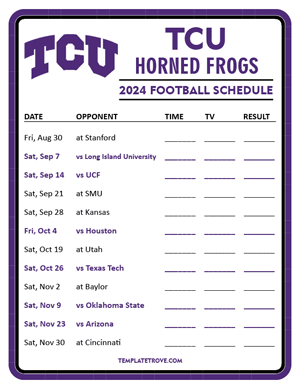 TCU Horned Frogs Football 2024
 Printable Schedule - Style 3