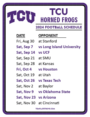 TCU Horned Frogs Football 2024
 Printable Schedule