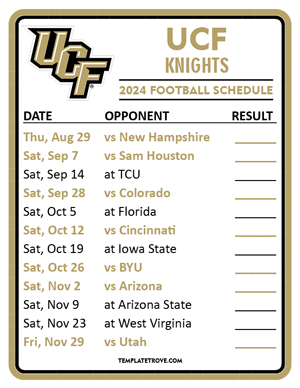 UCF Knights Football 2024
 Printable Schedule  - Style 2