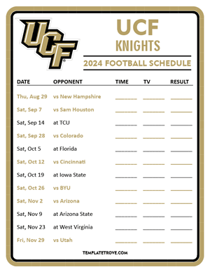UCF Knights Football 2024
 Printable Schedule - Style 3