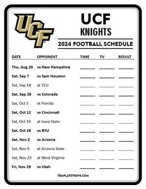UCF Knights Football 2024
 Printable Schedule - Style 4