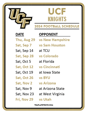 UCF Knights Football 2024
 Printable Schedule