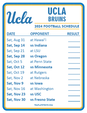 UCLA Bruins Football 2024
 Printable Schedule  - Style 2