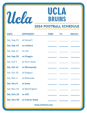 UCLA Bruins Football 2024
 Printable Schedule - Style 3