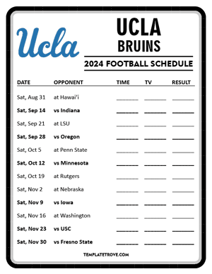 UCLA Bruins Football 2024
 Printable Schedule - Style 4