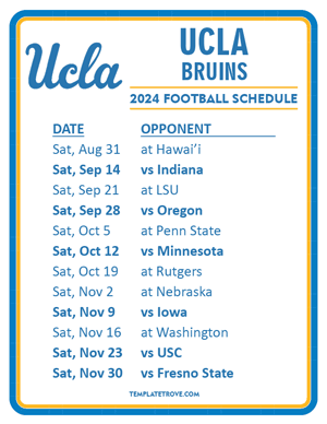 UCLA Bruins Football 2024
 Printable Schedule