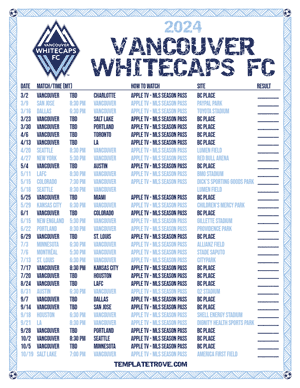 Vancouver Whitecaps FC 2024
 Printable Soccer Schedule - Mountain Times