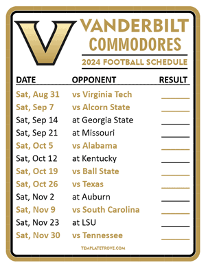Vanderbilt Commodores Football 2024
 Printable Schedule  - Style 2