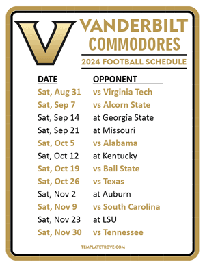 Vanderbilt Commodores Football 2024
 Printable Schedule