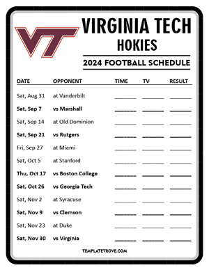 Virginia Tech Hokies Football 2024
 Printable Schedule - Style 4