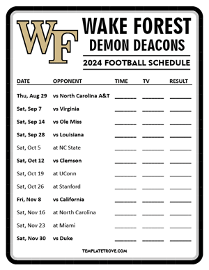 Wake Forest Demon Deacons Football 2024
 Printable Schedule - Style 4