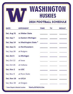 Washington Huskies Football 2024
 Printable Schedule - Style 3
