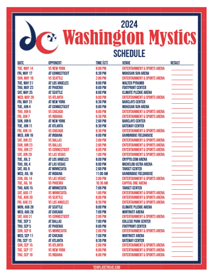 Washington Mystics 2024
 Printable Basketball Schedule - Central Times