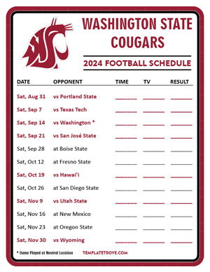 Washington State Cougars Football 2024
 Printable Schedule - Style 3