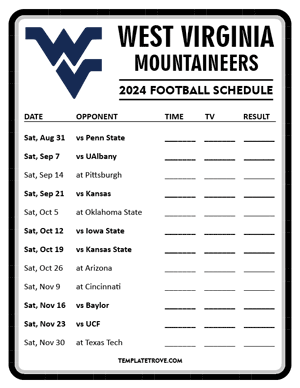 West Virginia Mountaineers Football 2024
 Printable Schedule - Style 4
