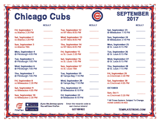 September 2017 Chicago Cubs Printable Schedule