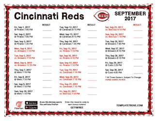 September 2017 Cincinnati Reds Printable Schedule