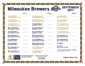 September 2017 Milwaukee Brewers Printable Schedule