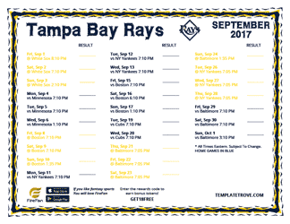 September 2017 Tampa Bay Rays Printable Schedule