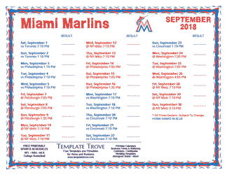 September 2018 Miami Marlins Printable Schedule