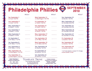 September 2018 Philadelphia Phillies Printable Schedule