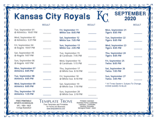September 2020 Kansas City Royals Printable Schedule