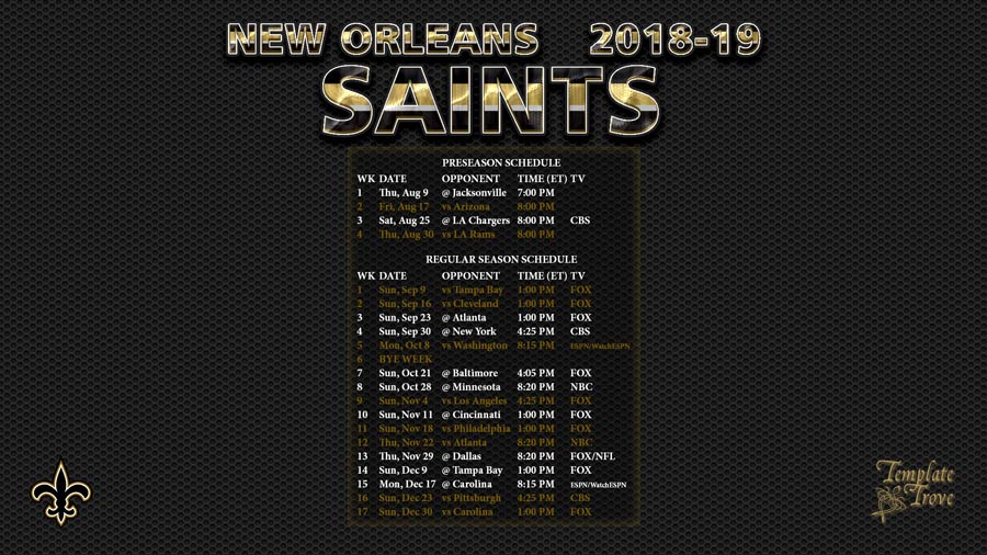2019 New Orleans Saints Wallpaper Schedule