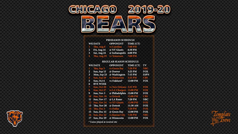2019 2020 Chicago Bears Wallpaper Schedule 2019 2020 Chicago Bears Wallpaper Schedule
